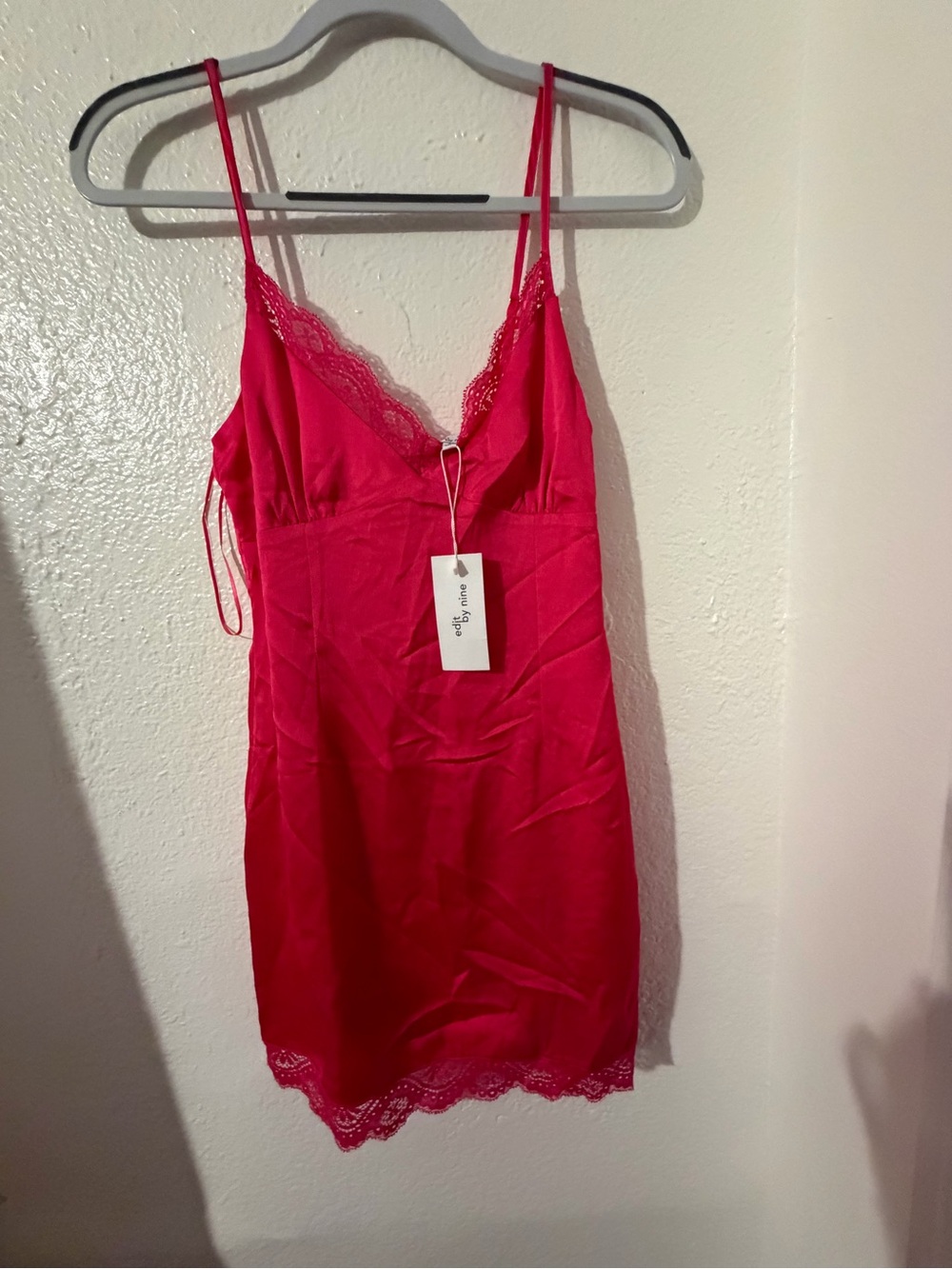 Women's Lace-Trim Slip Dress - Hot Pink